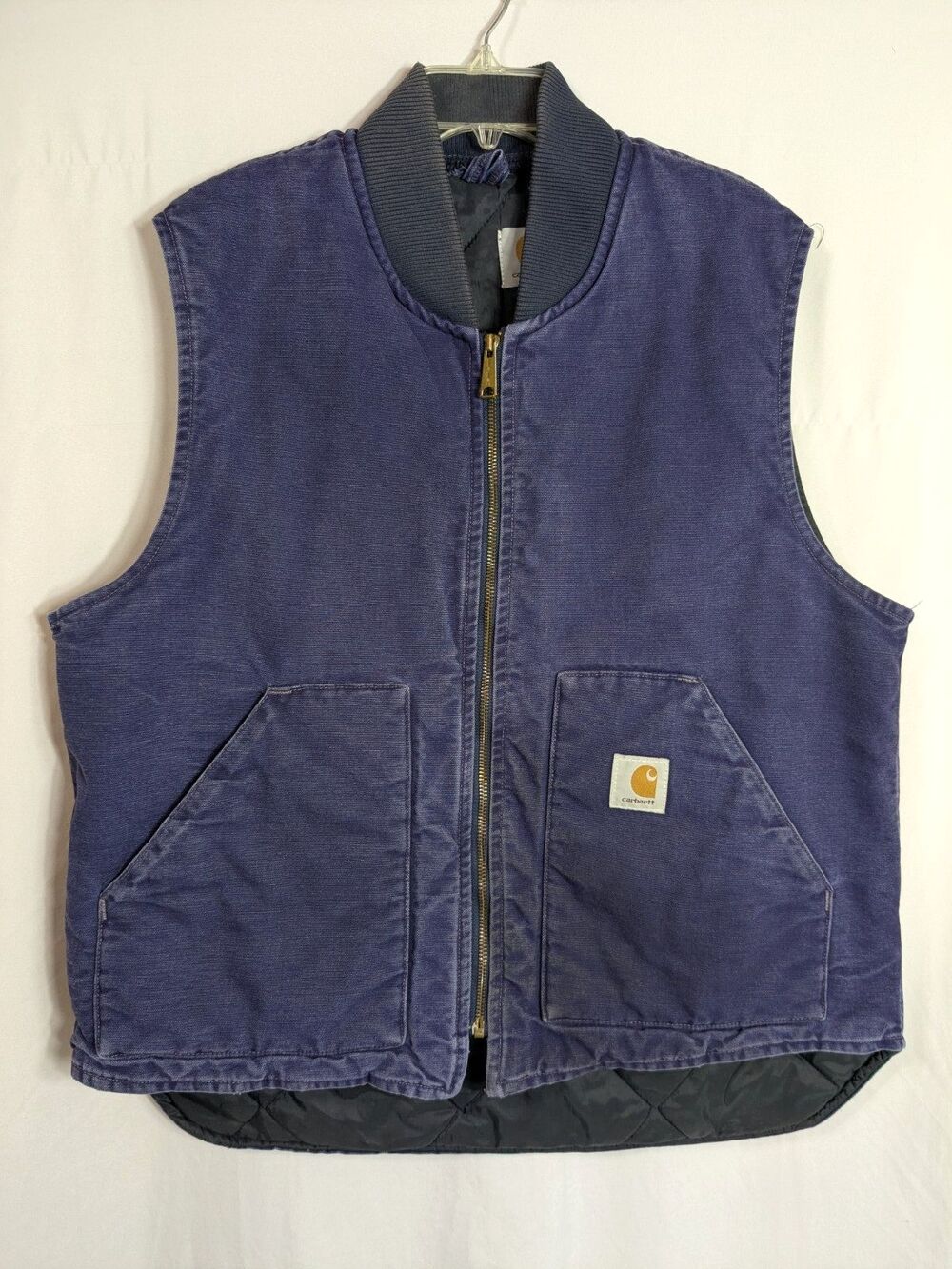Vtg Carhartt Duck Canvas Quilt Lined Vest Navy Blue Men's Size XL Made in USA